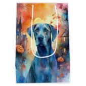 Halloween Great Dane mit Pumpkins Beängstigend Mittlere Geschenktüte (Rückseite)