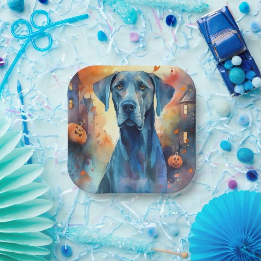 Halloween Great Dane mit Pumpkins Beängstigend Pappteller (Party)