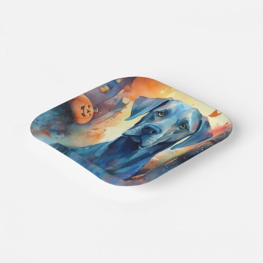 Halloween Great Dane mit Pumpkins Beängstigend Pappteller (Gewinkelt)