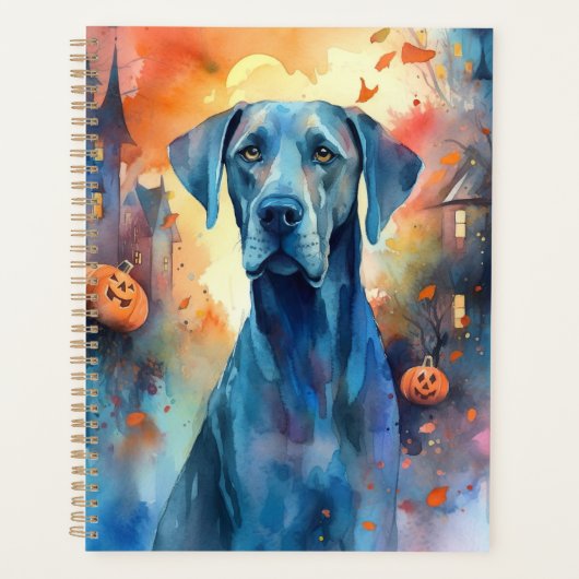 Halloween Great Dane mit Pumpkins Beängstigend Planer (Vorderseite)