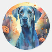 Halloween Great Dane mit Pumpkins Beängstigend Runder Aufkleber (Vorderseite)