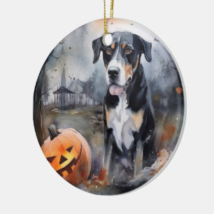 Halloween Greater Swiss mit Kürbissen Gruselig Keramik Ornament
