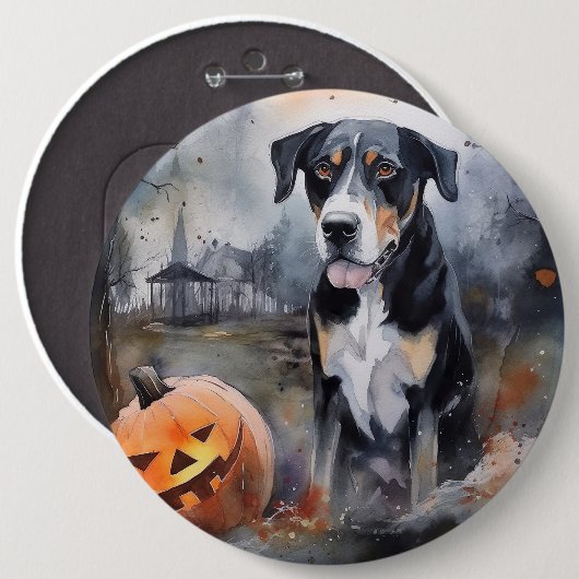 Halloween Greater Swiss mit Pumpkins Beängstigend Button (Vorne & Hinten)