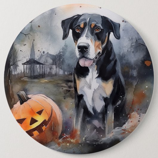 Halloween Greater Swiss mit Pumpkins Beängstigend Button (Vorderseite)