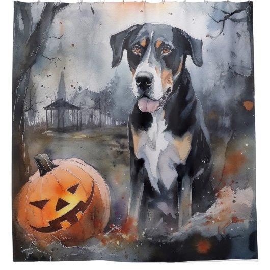 Halloween Greater Swiss mit Pumpkins Beängstigend Duschvorhang (Vorderseite)