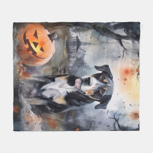 Halloween Greater Swiss mit Pumpkins Beängstigend Fleecedecke (Vorderseite (Horizontal))