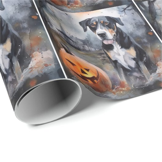 Halloween Greater Swiss mit Pumpkins Beängstigend Geschenkpapier (Rolleneckpunkt)