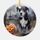 Halloween Greater Swiss mit Pumpkins Beängstigend Keramik Ornament (Hinten)