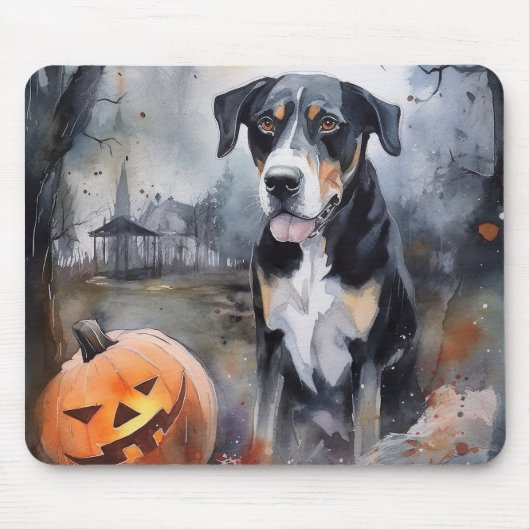 Halloween Greater Swiss mit Pumpkins Beängstigend Mousepad (Vorne)