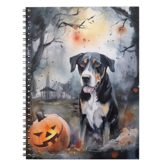 Halloween Greater Swiss mit Pumpkins Beängstigend Notizblock (Vorderseite)