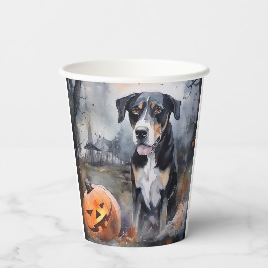 Halloween Greater Swiss mit Pumpkins Beängstigend Pappbecher (Rückseite)