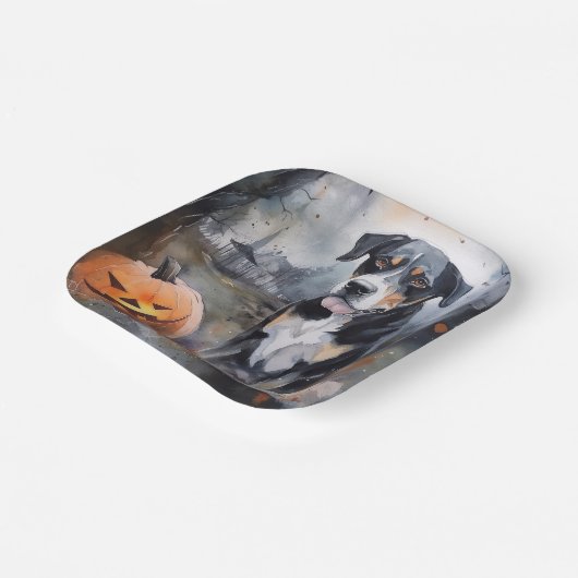 Halloween Greater Swiss mit Pumpkins Beängstigend Pappteller (Gewinkelt)