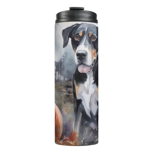 Halloween Greater Swiss mit Pumpkins Beängstigend Thermosbecher (Vorderseite)