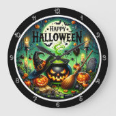 Halloween Green Cauldron Große Wanduhr (Vorderseite)