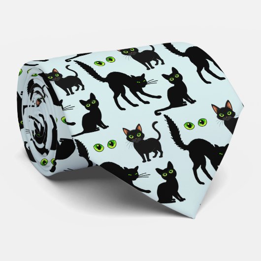 Halloween Green Eyes Cats Pattern Krawatte (Gerollt)