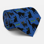 Halloween Green Eyes Cats Pattern Krawatte (Gerollt)