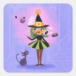 Halloween Green Hair Witz Lavender & Pink Quadratischer Aufkleber