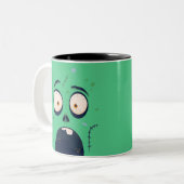 Halloween Green Scared Zombie Coffee Mug Zweifarbige Tasse (Vorderseite Links)