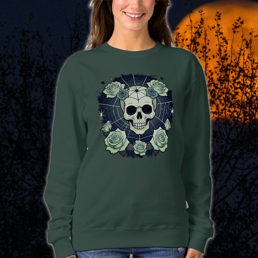 Halloween Green Skulls & Rose Spooky Sweatshirt