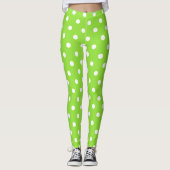 Halloween Green White Polka Dots Muster Kostüm Leggings (Vorderseite)