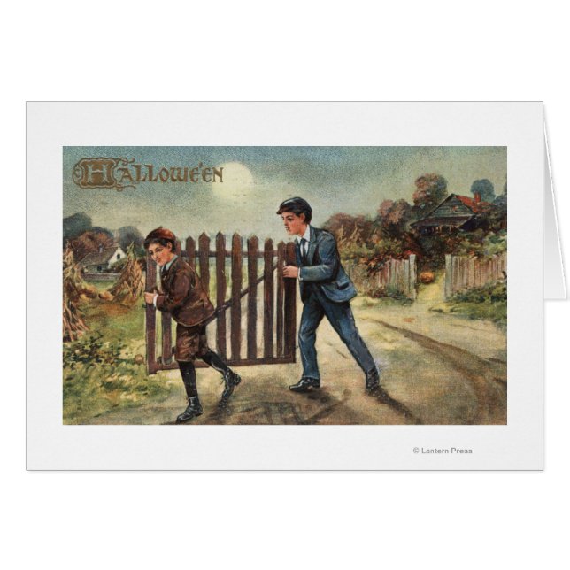 Halloween Greeting Boys Carry Fence (Vorderseite (Horizontal))