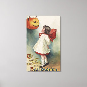 Halloween GreetingGirl in Rot und Weiß Leinwanddruck