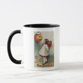 Halloween GreetingGirl in Rot und Weiß Tasse (Links)