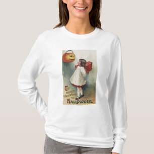 Halloween GreetingGirl in Rotem und in weißem T-Shirt