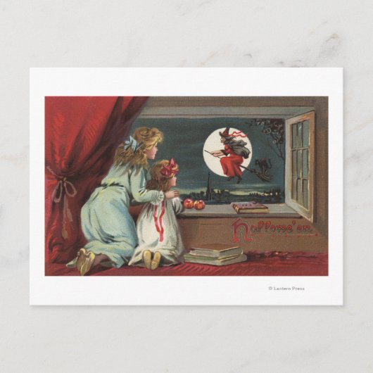 Halloween GreetingHexe aus dem Fenster Postkarte (Vorderseite)