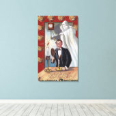 Halloween GreetingMan und Ghost Leinwanddruck (Insitu (Holzboden))