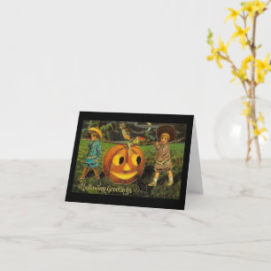 Halloween Greetings Boys Kürbislaterne Vintag Karte