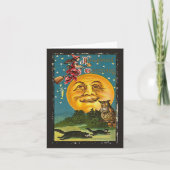 Hallowe'en Greetings Full Moon Owl Hexe Vintag Karte (Vorderseite)