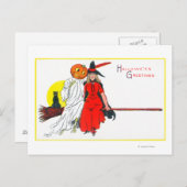 Halloween Greetings Hexe Postkarte (Vorne/Hinten)
