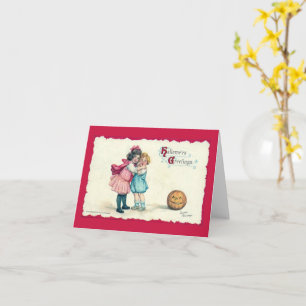 Hallowe'en Greetings Kinder und Pumpkin Vintag Karte