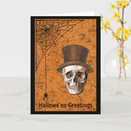 Halloween Greetings Skull Spiderweb Karte (Gelbe Blume)