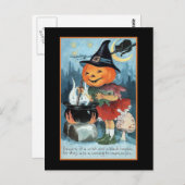 Halloween Greetings Vintag Pumpkin Hexenkrippe Postkarte (Vorne/Hinten)
