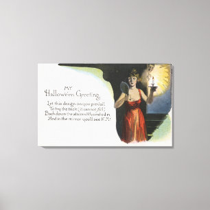 Halloween GreetingWoman mit Kerze Leinwanddruck
