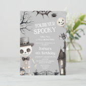 Halloween Grey Boys Fourever Spooky 4. Geburtstag Einladung (Stehend Vorderseite)