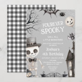 Halloween Grey Boys Fourever Spooky 4. Geburtstag Einladung (Vorne/Hinten)