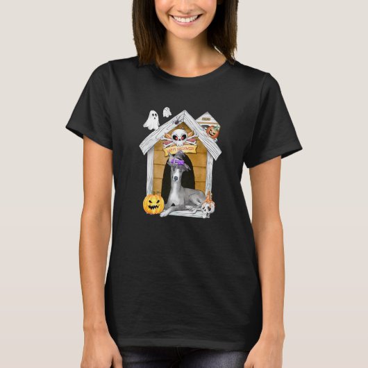 Halloween Greyhound Dog Witch Haunted House T-Shirt (Vorderseite)