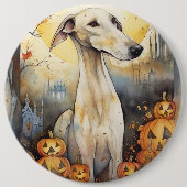Halloween Greyhound mit Pumpkins Beängstigend Button (Vorderseite)