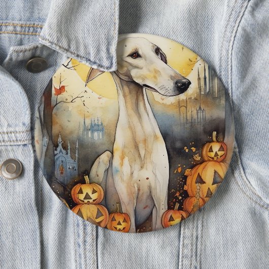 Halloween Greyhound mit Pumpkins Beängstigend Button (Beispiel)