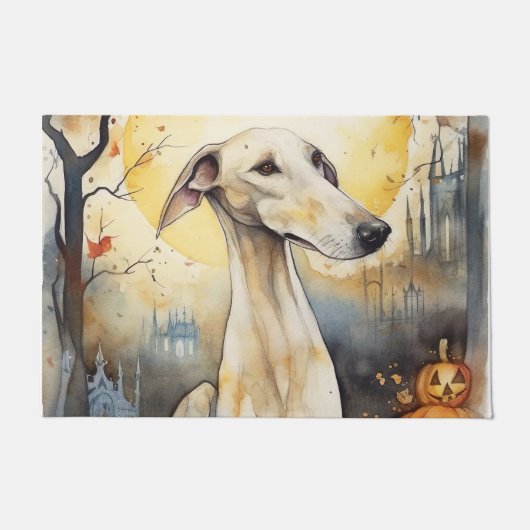 Halloween Greyhound mit Pumpkins Beängstigend Fußmatte (Vorderseite)