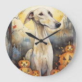 Halloween Greyhound mit Pumpkins Beängstigend Große Wanduhr (Vorderseite)