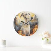 Halloween Greyhound mit Pumpkins Beängstigend Große Wanduhr (Zuhause)