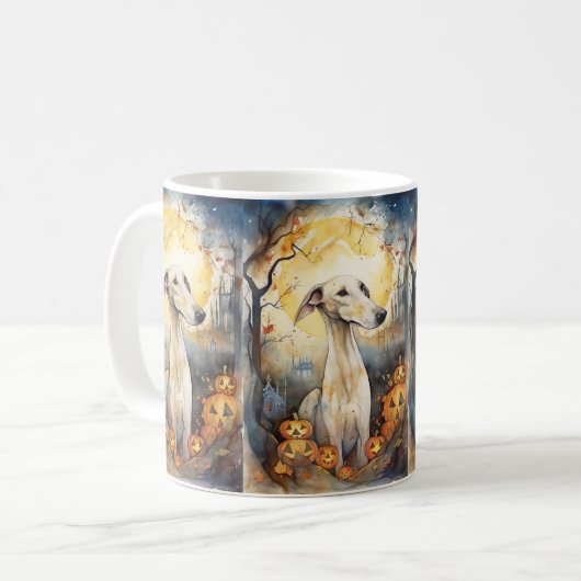 Halloween Greyhound mit Pumpkins Beängstigend Kaffeetasse (Vorderseite Links)