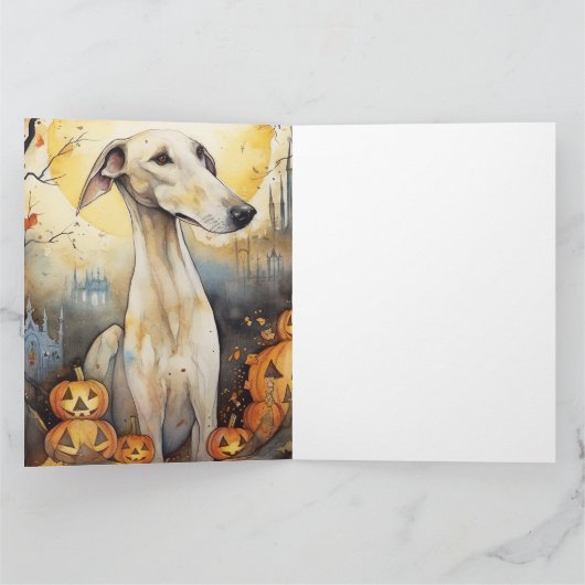 Halloween Greyhound mit Pumpkins Beängstigend Karte (Innenseite)