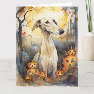 Halloween Greyhound mit Pumpkins Beängstigend Karte