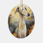 Halloween Greyhound mit Pumpkins Beängstigend Keramik Ornament (Rechts)