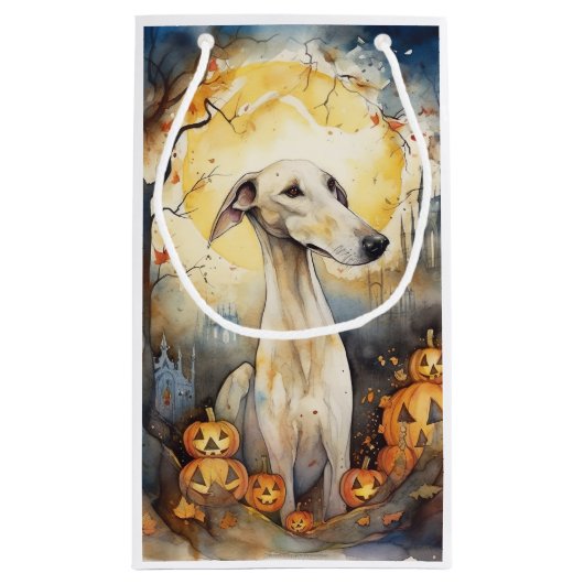 Halloween Greyhound mit Pumpkins Beängstigend Kleine Geschenktüte (Rückseite)